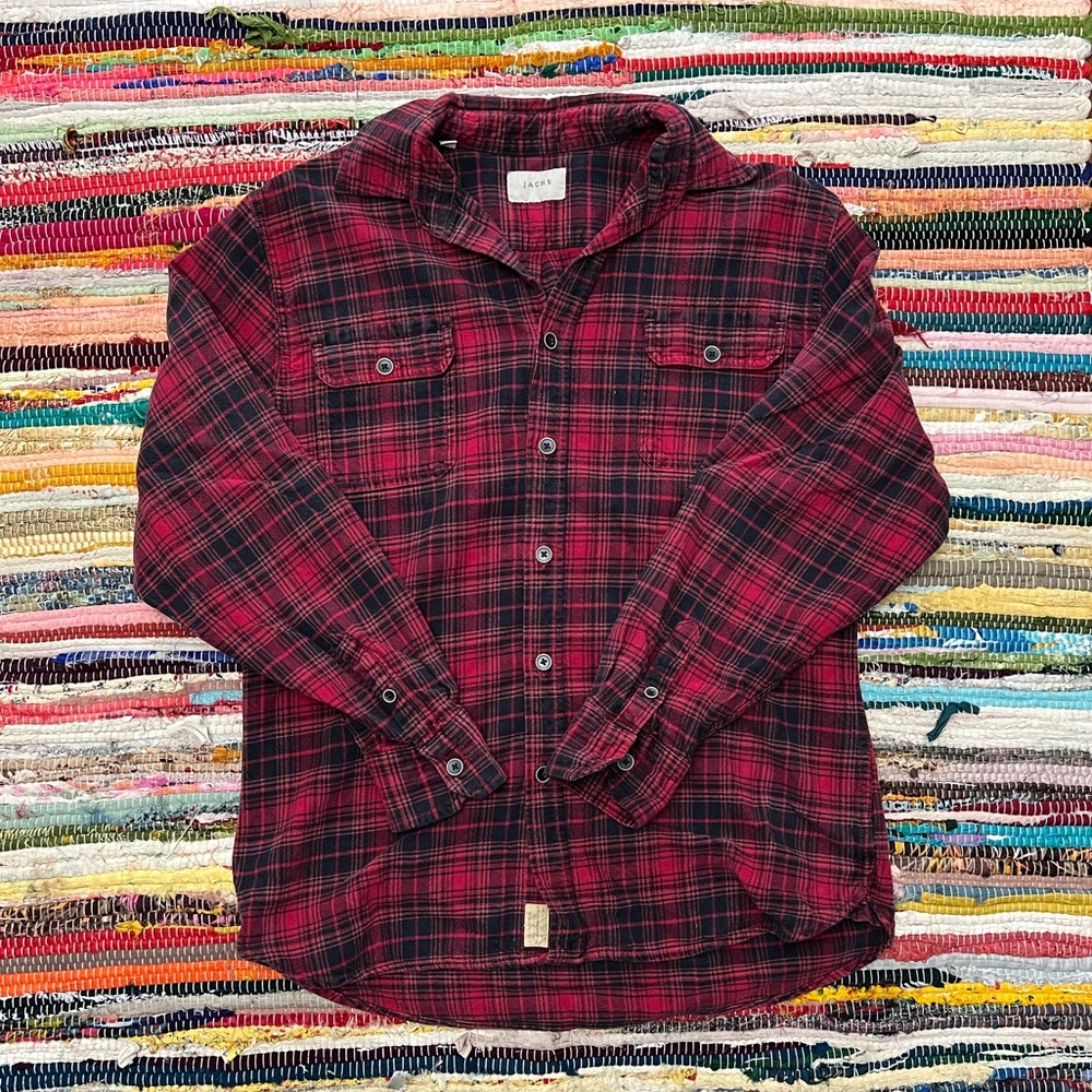 Plaid Flannel Shirt | Red & Black | Size L